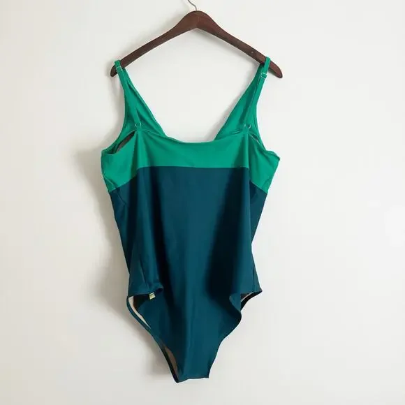 SUMMERSALT Tie Bust Colorblock Swimsuit Blue Green 22